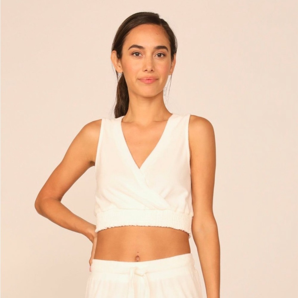 Ocean Drive White Terrycloth V-Neck Crop Top Athleisure Cottagecore Beach Preppy